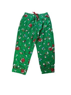 Peanuts Comfy Green Christmas Snoopy Pajama Pants Drawstring Festive Sleepwear L